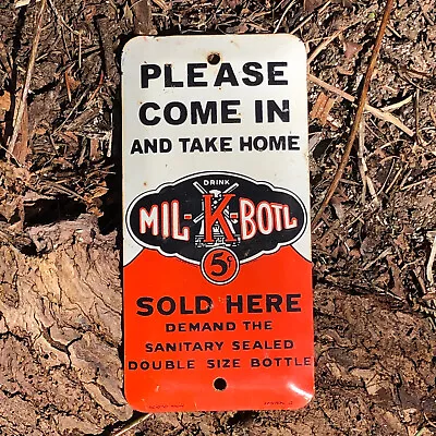 1930s Original MIL-K~BOTL ORANGE PHOSPHATE SODA Door Push MIL-KAY Metal Sign • $174.95