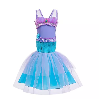 $18.99 • Buy Childrens Kids Girls Cute Little Mermaid Long Dress Gown Halloween Costume Tutu