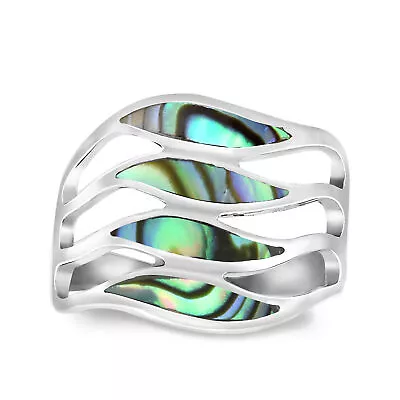 Amazing Waves Of Color Abalone Shell Inlay Sterling Silver Ring - 9 • $23.19