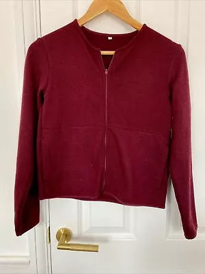 Muji Knitted Cardigan Jacket Zipped | Burgundy Maroon Dark Red | XS UK 6-8 VGC • £8