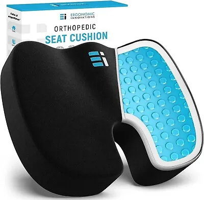 Memory Foam Gel Seat Cushion For Office Chair Back Pain Black (18x14x3) • £17.99