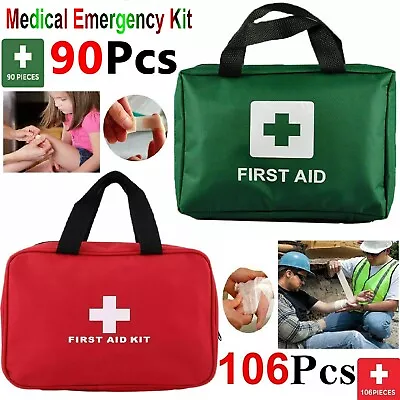 90-106 Piece First Aid Kit Bag Emergency Medical Travel Home Car Workplace Kits • £9.25