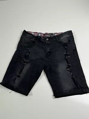 American Breed Stretch Denim Shorts Distressed Jeans Men’s Sz 34 Black • $15