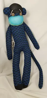 $9.89 • Buy Hope Art Monkeez Sock Monkey Plush Doll Blue Black Teal Yellow Button Eye Diamon