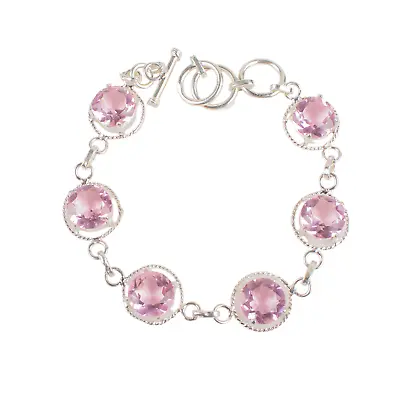 925 Sterling Silver Morganite Gemstone Bracelet Jewelry 7.8  For Birthday Gift • $64.37