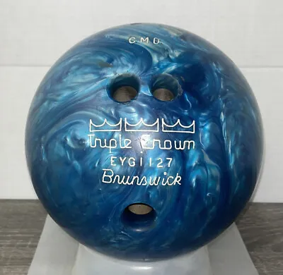 Vintage Brunswick Triple Crown Bowling Ball 10# Blue & White Swirl • $19.99