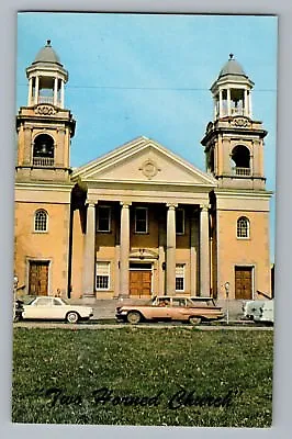 Marietta Ohio OH Two Horned Church Old Cars Postcard 1950s • $6