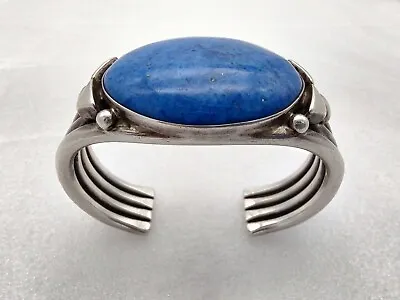 Rare ORVILLE TSINNIE Navajo Sterling Silver Denim Lapis Men's Cuff Bracelet • $850