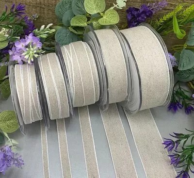 Linen Ribbon Natural Rustic Wedding Tape Unbleached Book Bind Woven Edge 5 Sizes • £1.65