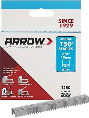 50624 Arrow Fastener  3/8  (10mm) T50 Staples ( Steel ) 1250 Pack  • $9.02