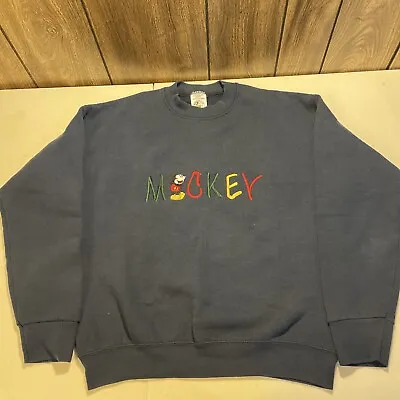 VTG Mickey Mouse Embroidered Navy Crewneck Sweatshirt Womens Medium • $19.99