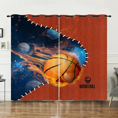 3D Basketball Boys Sports Bedroom Curtains Ring Blackout Door Decor UV Protect • £30.96