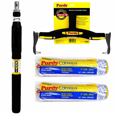 Purdy Adjustable Frame 1-2ft Extension Pole 2x 12  Colossus Paint Roller Sleeves • £51.99
