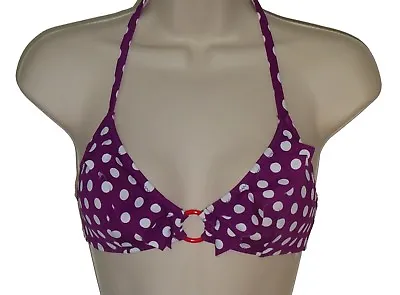 Marie Meili Purple Polka Dot Halter Bikini Top Size M Swimsuit Women New • £8.66