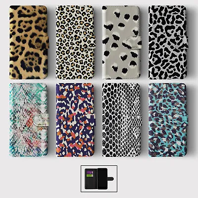 Case For Iphone 15 14 13 12 11 Se Wallet Flip Phone Cover Leopard Snake Print • £8.99