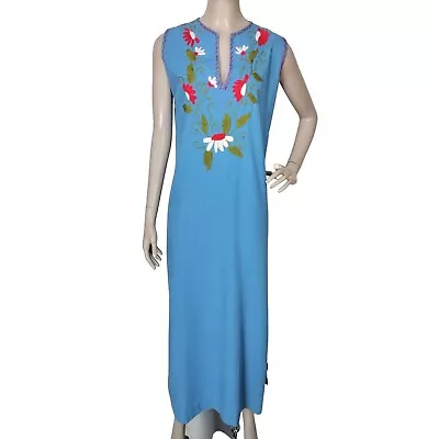 Vintage 1970's Rodelinda Sleeveless Floral Embroidered Mexican Oaxacan Dress • $142.50