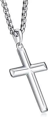 Men'S Sterling Silver Cross Pendant Necklace With Stainless Steel ChainFine Jew • $82.72