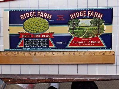 1930's Ridge Brand Can Label  4 1/4 X 11 1/8. J.Langrall & Bro. Baltimore MD • $4.95