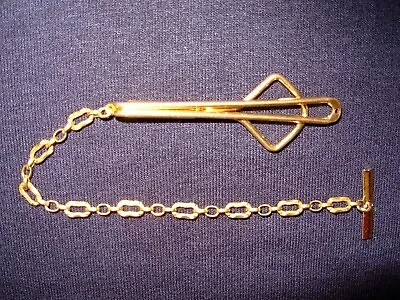Vintage Signed Gold Tone SWANK KLIP Tie Clip Bar With Chain 2  By SWANK • $12