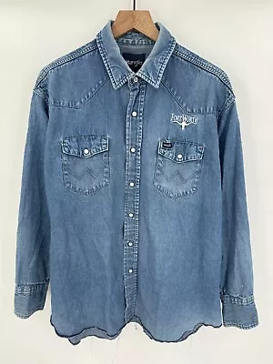 Vintage Wrangler Shirt Mens Size XL Blue Denim Western Pearl Snap Cowboy Ranch • $21.24