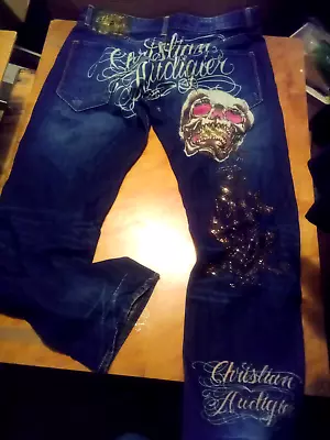 Christian Audigier Jeans Skater Y2K Alt Goth W 36 L 24 Skull Logo Bling L MEN • $87