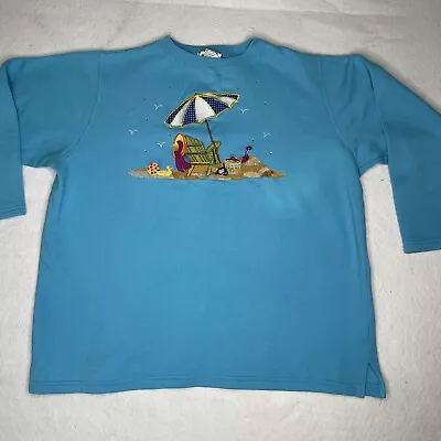 The Quacker Factory Pullover Sweater Beach Embroidered 1x • $14