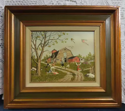 Euc Signed By C.carson Oil Painting Matted And Framed Children Flying Kits • $35