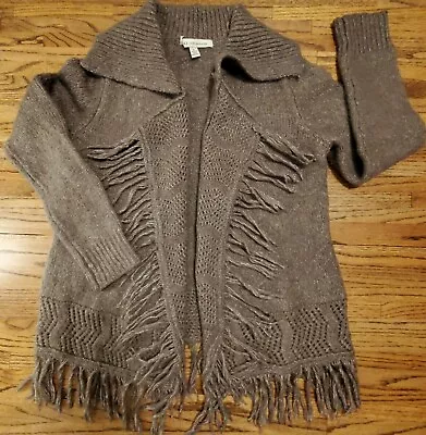 DEBBIE MORGAN Wool Mohair Blend Fringed Cardigan Sweater Women's Sz M (40) • $19.99