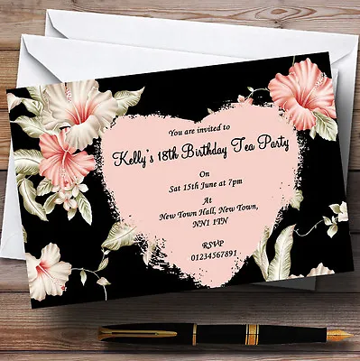 Vintage Black Coral & Pink Stunning  Garden Tea Personalised Party Invitations • £89.95