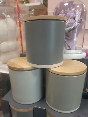 £14.99 • Buy Set Of 3 Tea Coffee Sugar Ceramic Storage Canisters Wooden Lid Jars Pots