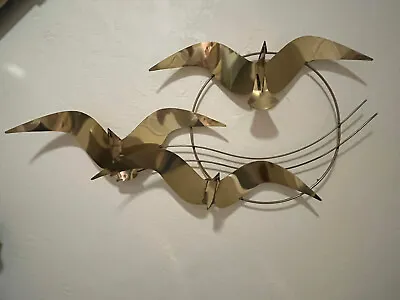 Signed Curtis Jere Seagulls In Flight Brass Wall Sculpture 1981 MCM 43” X 24  • $399