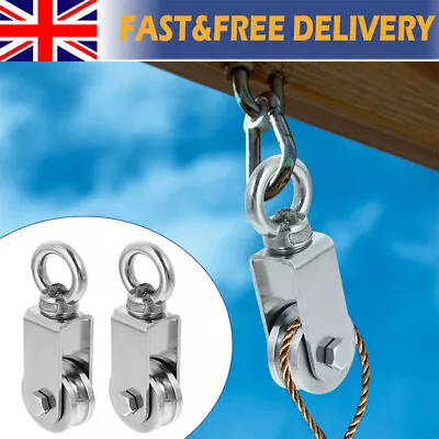 Mini Lifting Pulley Wheel Set With Bearing Pulley With Hook/Ring Stainless Steel • £10.55