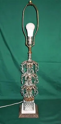 Vtg 34  Hollywood Regency Waterfall Crystal Prisms Brass & Marble Table Lamp 9LB • $169.95