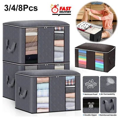 3-8PCS Clothes Storage Bags Zipped Organizer Underbed Wardrobe Cube Closet Boxes • £12.99