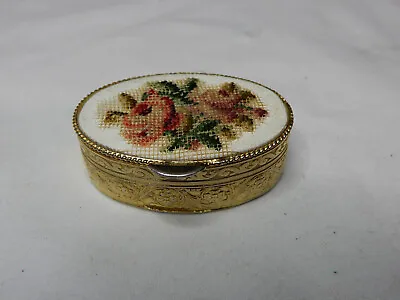  Vintage Retro Collectable ~ Petit Point Needlepoint Small Pill / Trinket Box  • $10