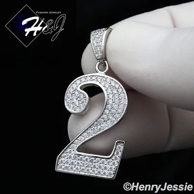 Men Women Solid 925 Sterling Silver Icy Bling Cz Silver Number 2  Pendant*sp179 • $25.99