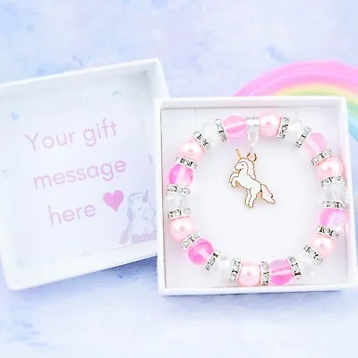 Pink Unicorn Bracelet Little Girl's Gifts Kid's Jewellery Fairy Tale Birthday • £9.99