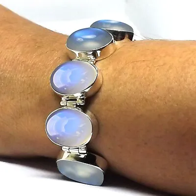 Natural Rainbow Moonstone Bracelet 925 Sterling Silver Size 7.5  Gift For Love • $29.25