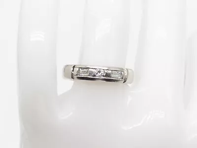 $3000 3 Stone .50ct Baguette Round Diamond Platinum 5mm Band Ring 9g • $750