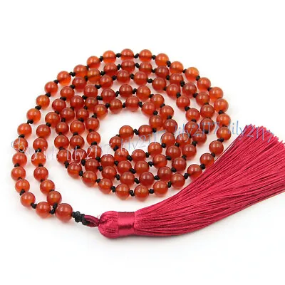 £6.79 • Buy Tibet Buddhist Red Agate Round Gems 108 Prayer Beads Mala Necklace Meditation