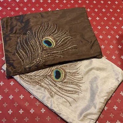 £8 • Buy Two Beaded & Embroidered Peacock Feather Cushion Covers