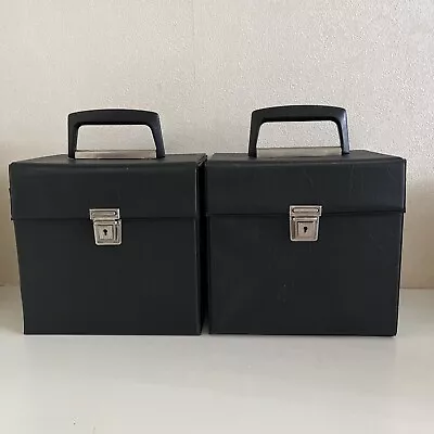 Pair Vintage Vinyl 7” Record Cases Black Media Boxes Carry Case Storage • £11.50