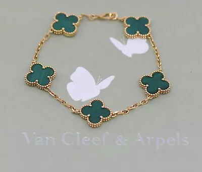 Van Cleef & Arpels Vintage Alhambra Malachite 18K Yellow Gold Bracelet • $5500