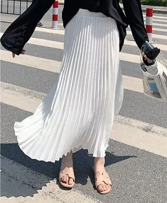 M-L Pleated Midi Long Skirt Korean / Japanese Casual High Waist Fashion Wear NEW • $30.95