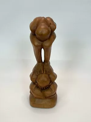 Wood Carving Yogi Double Abstract Hand Craft Sculpture Figurine Meditate Display • $25