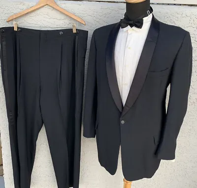 Vtg 50s Tuxedo Shawl Collar Bespoke 46L 38x28 Atomic 1950s Bond Style • $125.10