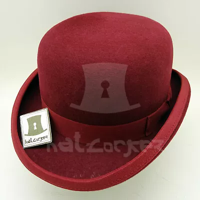 CLASSIC Wool Felt Men Bowler Top Hat Women Derby Hard Crown | 61cm | Burgundy • $66