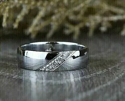 Round Lab Created  Diamond Men's New Fashion Band Ring 14K White Gold Plated • $111.99