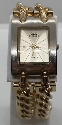 G&D GLE&VDO Ladies Watch New Battery Gold Chunky Chain Band Rectangular Tonneau • $12.90