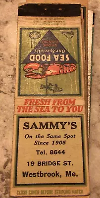 Sammy’s Seafood Match Cover Westbrook Maine Matchcover • $2